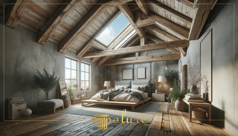 Decorație rustică modernă pentru dormitor, îmbogățită cu eleganța grinzilor și grinzilor din lemn și poliuretan Decorul rustic, care este un stil atemporal, are potențialul de a crea un dormitor la care visează fiecare proprietar de case atunci când este îmb