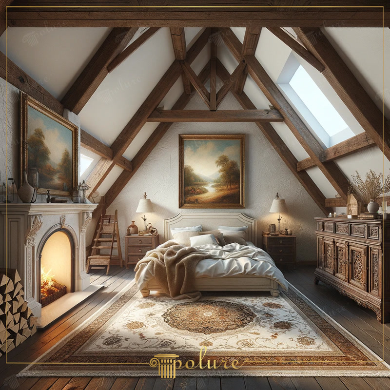 Dormitor rustic îmbogățit cu grinzi din poliuretan, unde urmele trecutului se întâlnesc cu confortul modern Decorul rustic este un stil unic de design interior care se inspiră din adâncurile istoriei și combină aceste inspirații cu confortul vieții mod