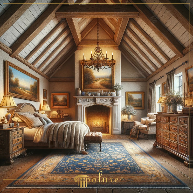 Sinteză de magnifică modernă și atingeri rustice Dormitor decorat cu grinzi din poliuretan Decorul rustic este un stil care amintește de textura brută și naturală a naturii, iar atunci când este îmbogățit cu materiale contemporane, o