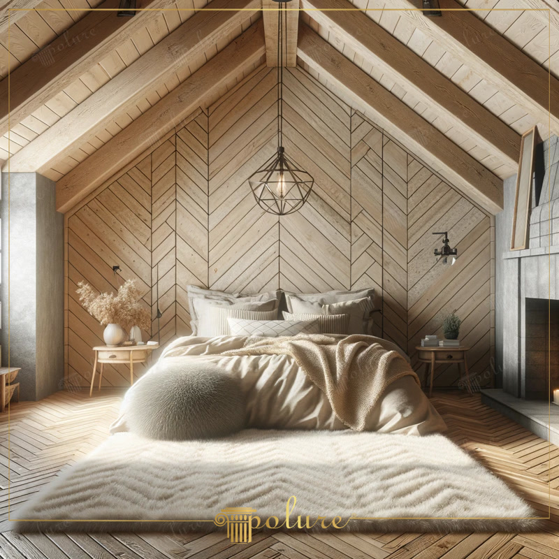 Modern Bedroom Designed with Minimalist Rustic Elegance Polyurethane Beams