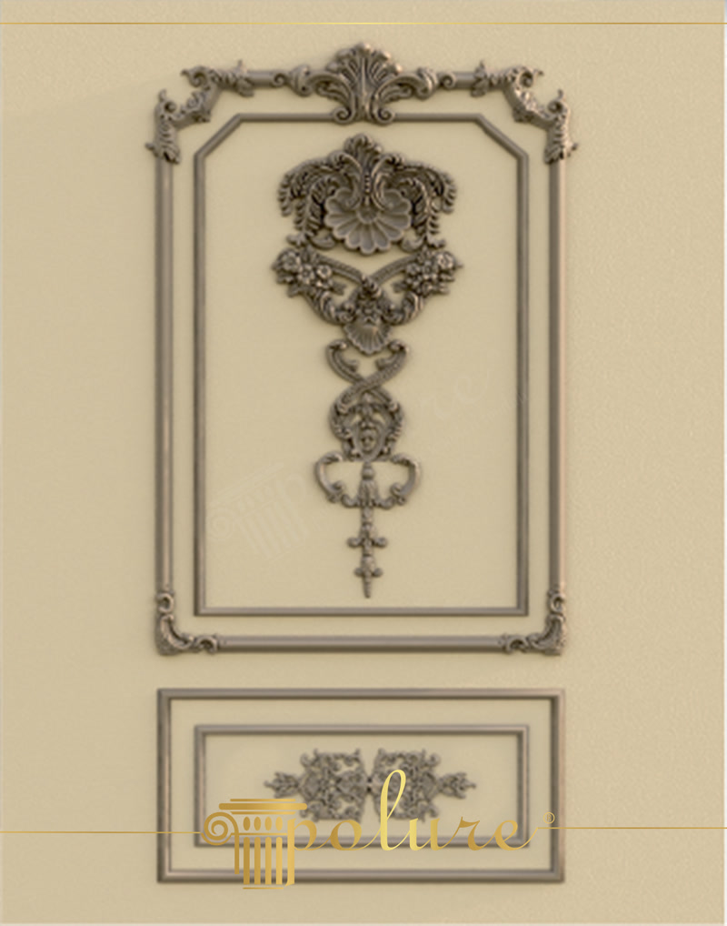 Panouri decorative din poliuretan P85002 si motive clasice P8088 aplicate pe perete crem
