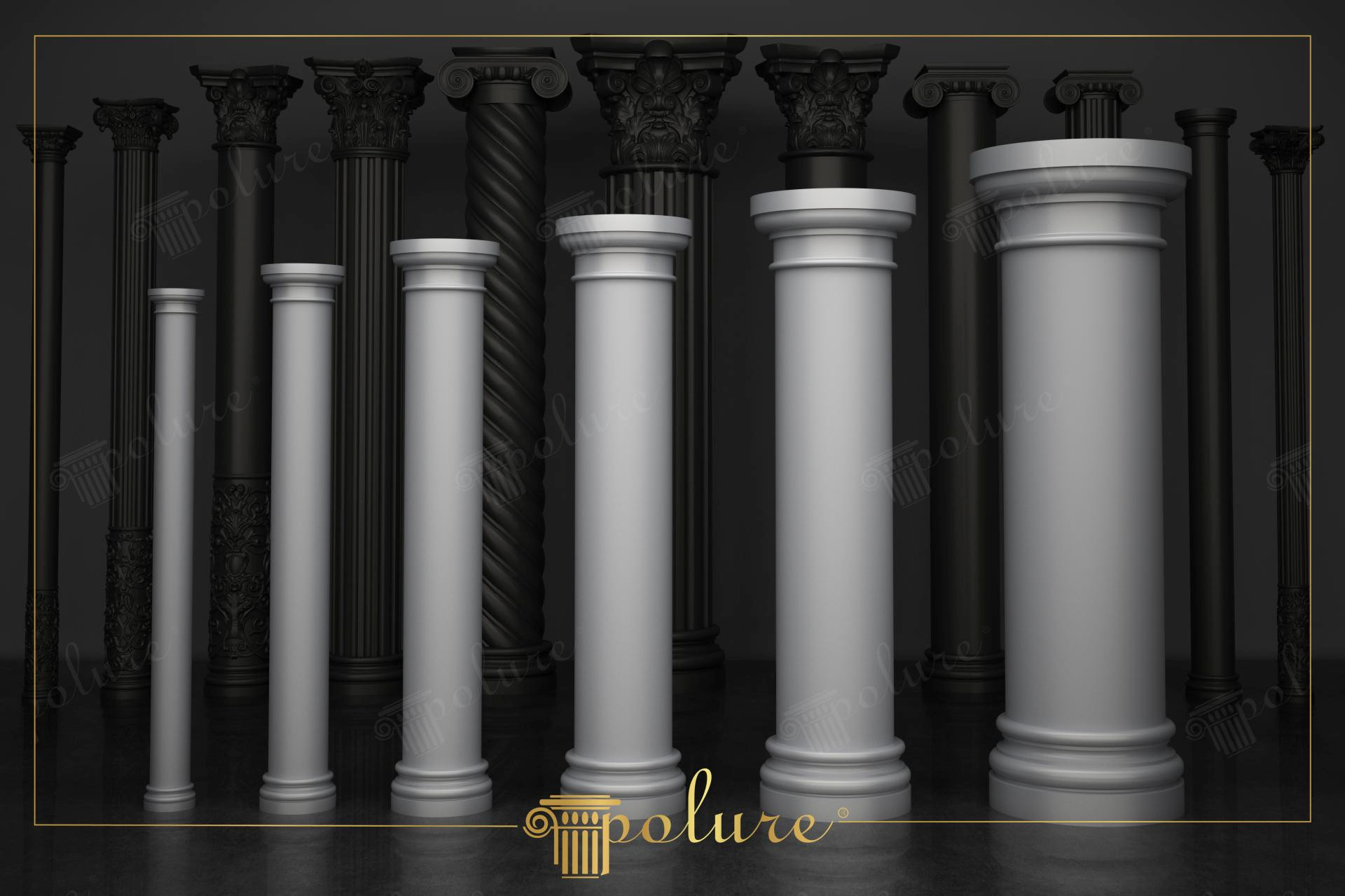 Coloane decorative din poliuretan de la P5220D la P5260D în nuanțe alb și negru pentru amenajări clasice