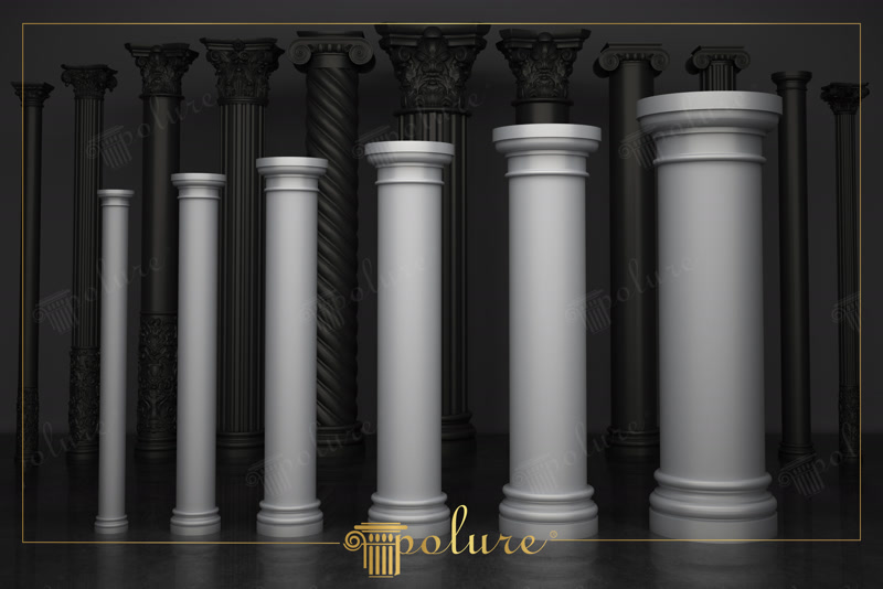 Coloane decorative din poliuretan de la P5220D la P5260D în nuanțe alb și negru pentru amenajări clasice