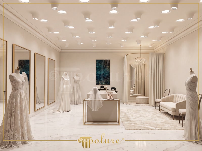 Tavan modern cu profile din poliuretan P81376 și spoturi încastrate PA501 într-un showroom elegant