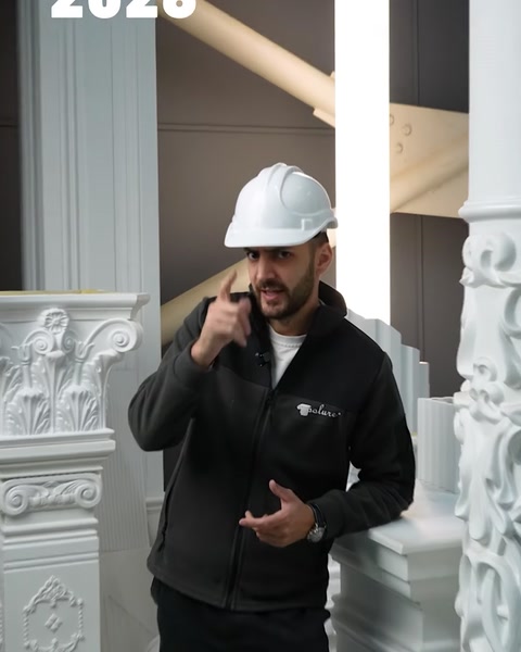Angajat Polure discută despre detaliile coloanelor ornamentale.