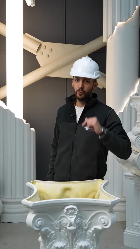 Profilul decorativ din poliuretan este prezentat cu secțiunea interioară vizibilă