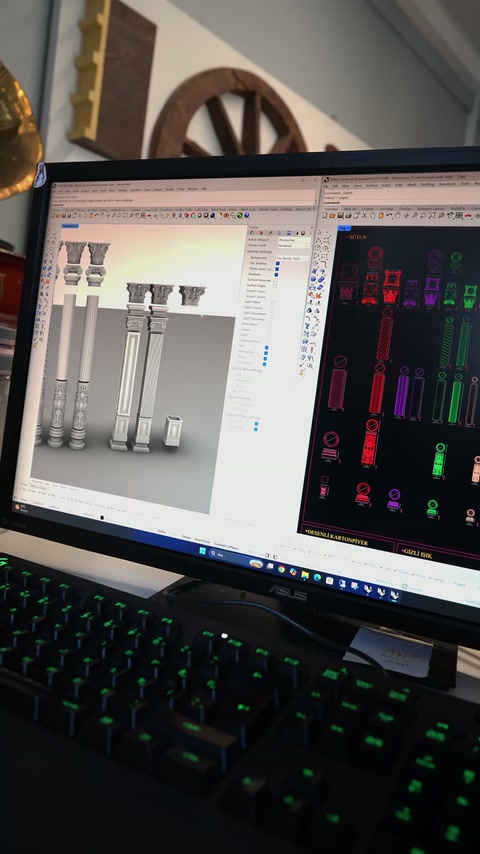 Compoziții digitale cu corpuri, capiteluri și baze de coloane