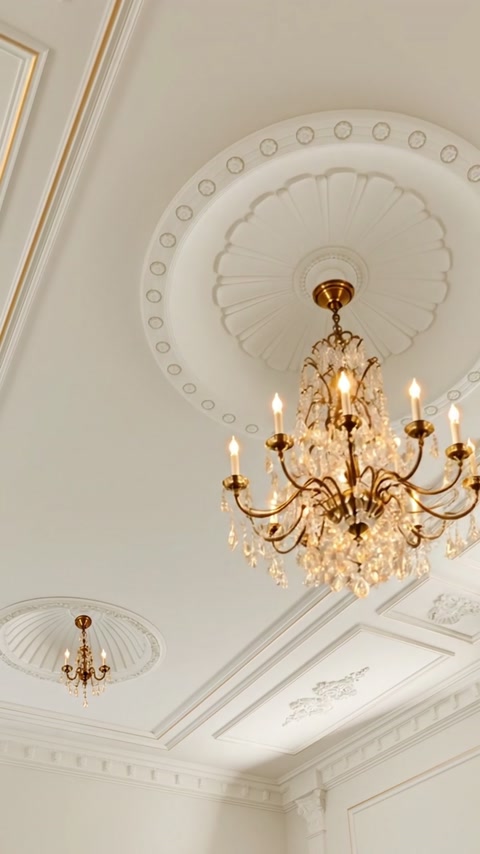 Cupolă circulară montată pe tavan, încadrată de profile decorative clasice