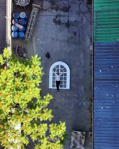 Vedere aeriană a ferestrei false finalizate lângă vegetație