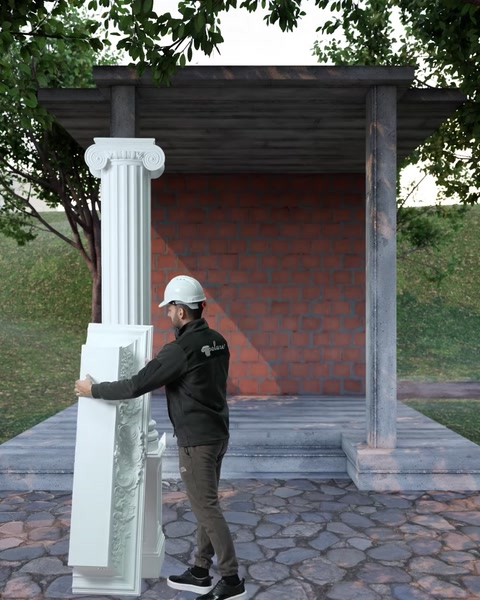 Coroana este poziționată manual peste structura cu coloană.