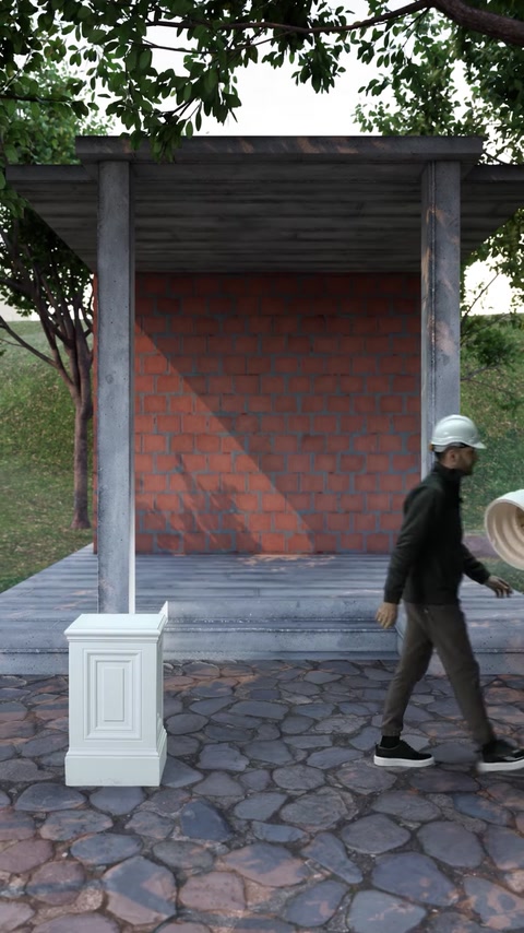 Soclul pătrat este poziționat la baza viitoarei coloane decorative.