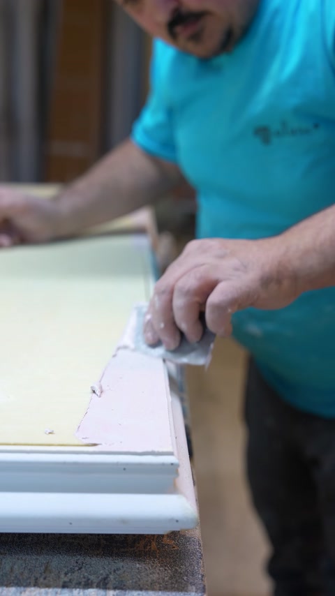 Suprafața profilului este netezită manual pentru o îmbinare curată.