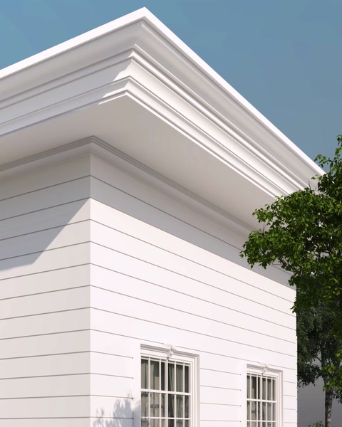 Randare 3D a colțului acoperișului cu cornișă profilată