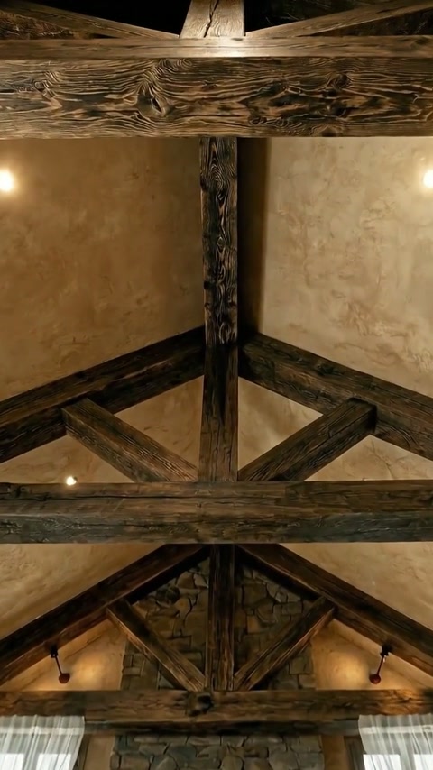 Montantul vertical finisat rustic separă compozițiile triunghiulare ale frontonului.
