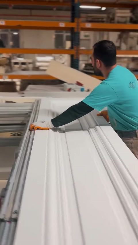 Muncitorul ridică marginea piesei ornamentale așezate pe masa industrială.