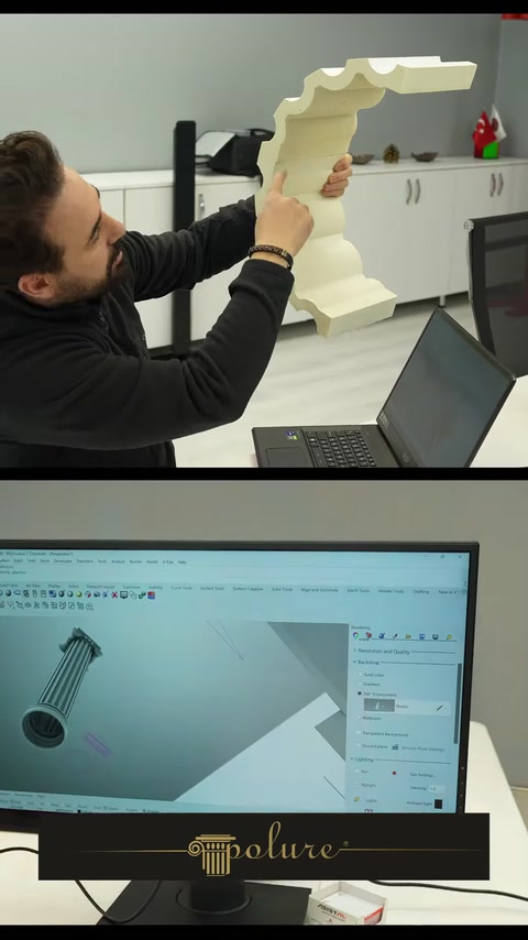 Un element de coloană este scanat și transpus într-un model digital.
