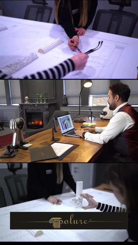 Arhitectul dezvoltă proiectul decorativ folosind planuri și modelare digitală.