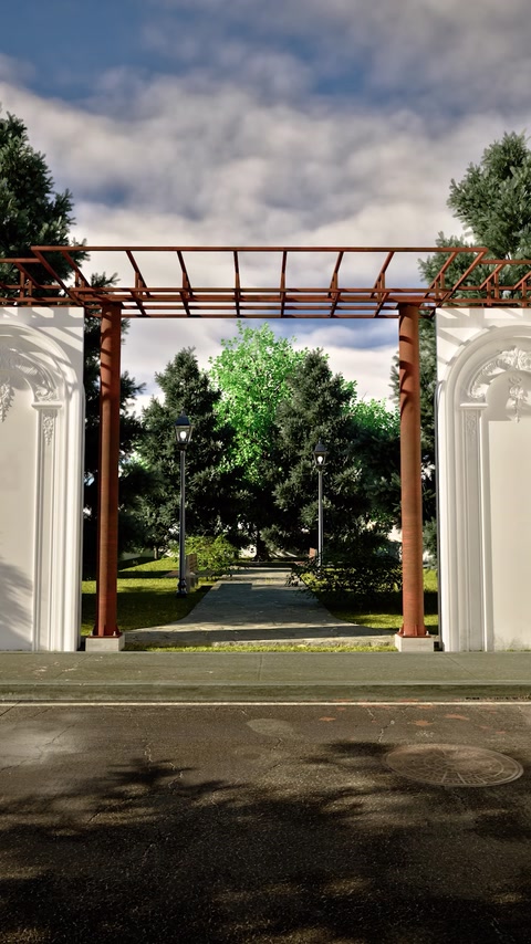 Randare 3D a unei pergole cu coloane pentru intrare exterioară