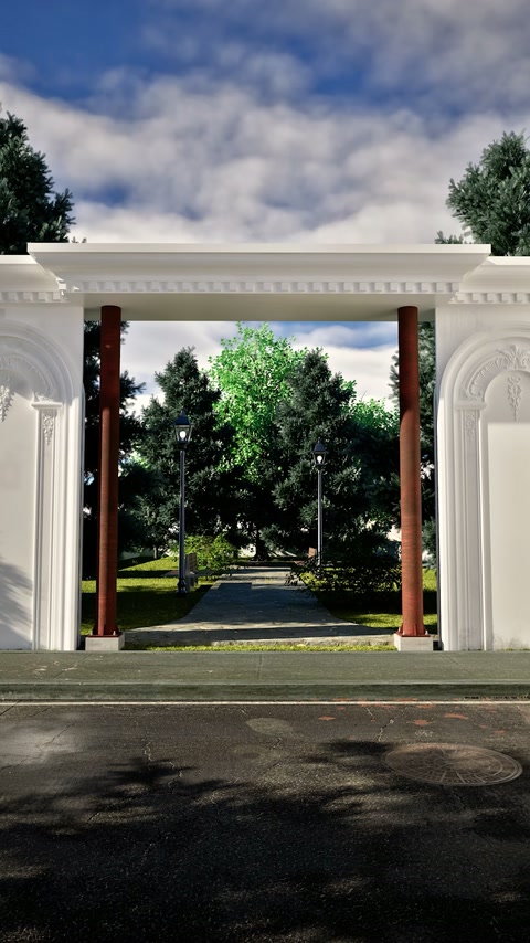 Portalul exterior cu antablament și coloane apare într-o simulare arhitecturală