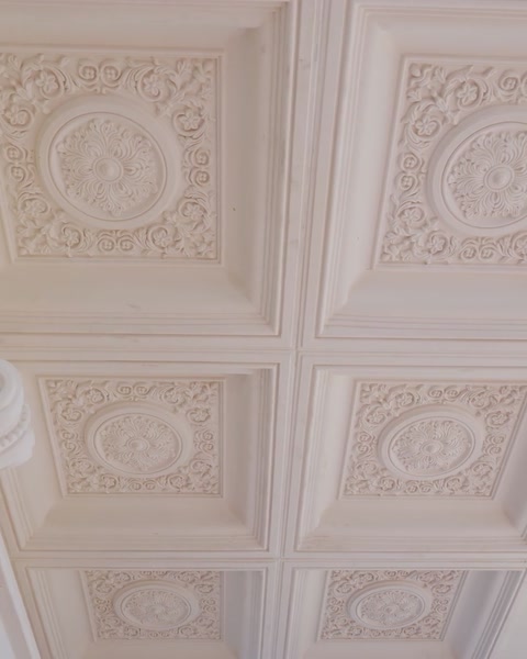 Casetă de tavan cu rozetă ornamentală, detaliu de aproape
