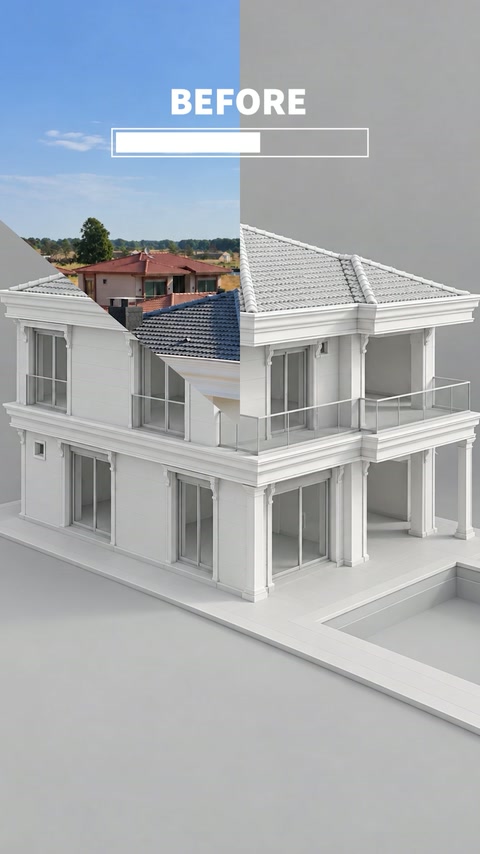 Comparație între modelul proiectat și vila aflată în transformare
