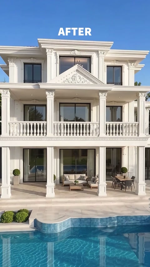 Balcoane simetrice încadrate de coloane și profile decorative pronunțate