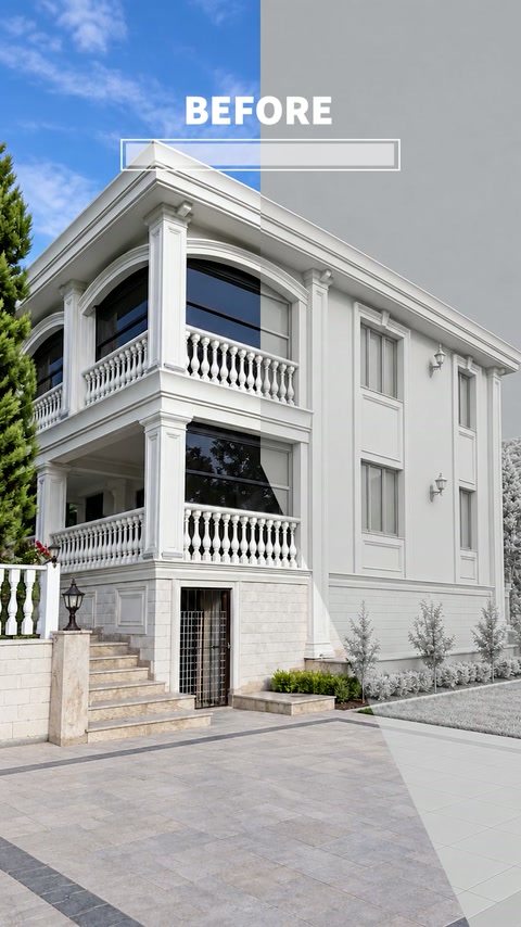 Vilă de colț cu ancadramente arcuite și balustrade decorative