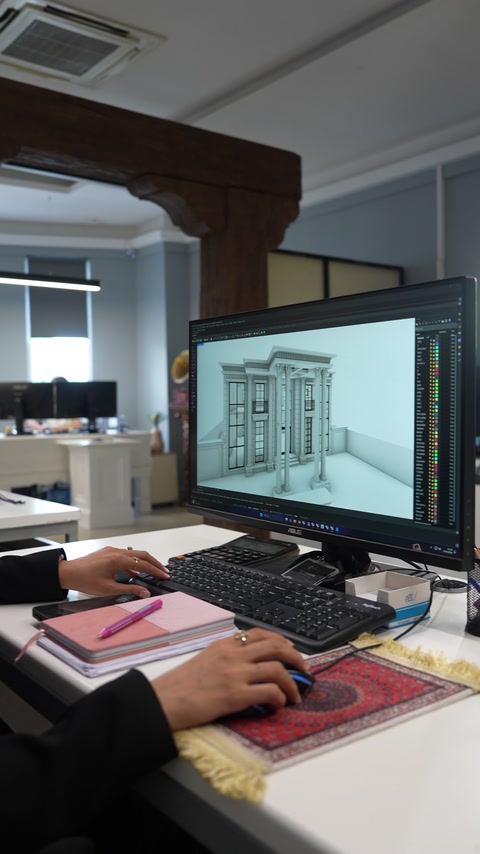 Model digital interior cu pilaștri și ancadramente clasice pentru uși