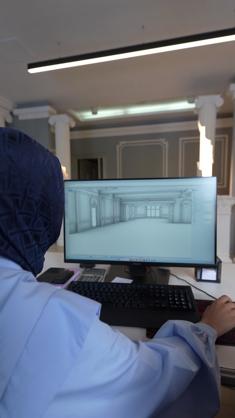 Perspectivă interioară cu ancadramente, coloane și profile ornamentale