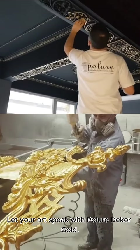 Ornamente florale aurii proaspăt vopsite, verificate în atelier