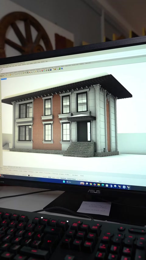 Vedere generală a vilei modelate cu decorațiunile exterioare
