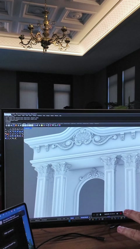 Randare 3D a portalului cu capitel evidențiat pe arcadă