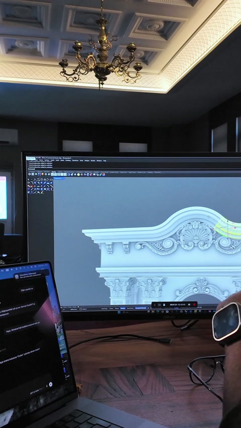 Model wireframe al cornișei analizat direct pe ecran