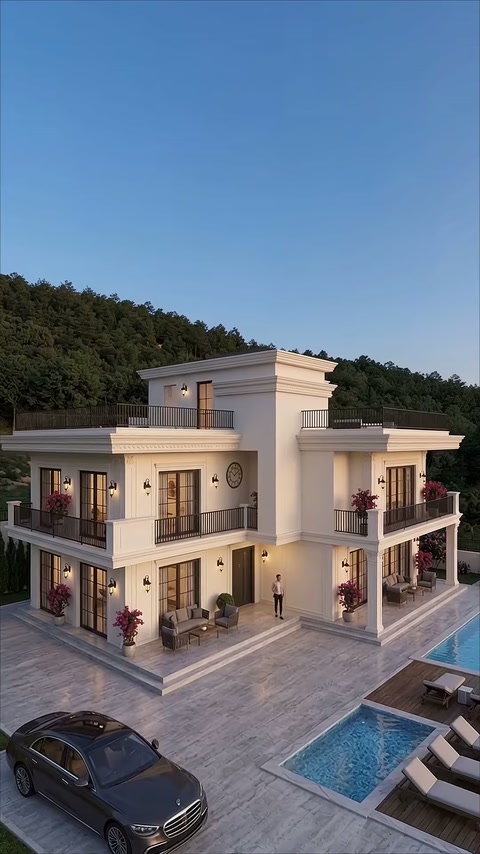 Casă modernă cu profile de fațadă și coloane decorative