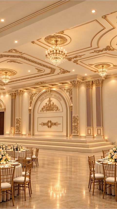 Perete de scenă decorat cu coloane, profile și ornamente clasice