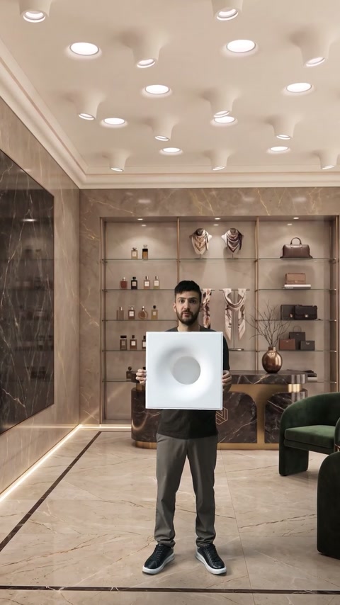 O singură mostră decorativă cu adâncitură rotundă este ținută vertical.