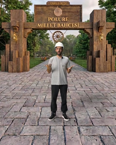 Prezentator la intrarea parcului cu poarta din poliuretan aspect de lemn