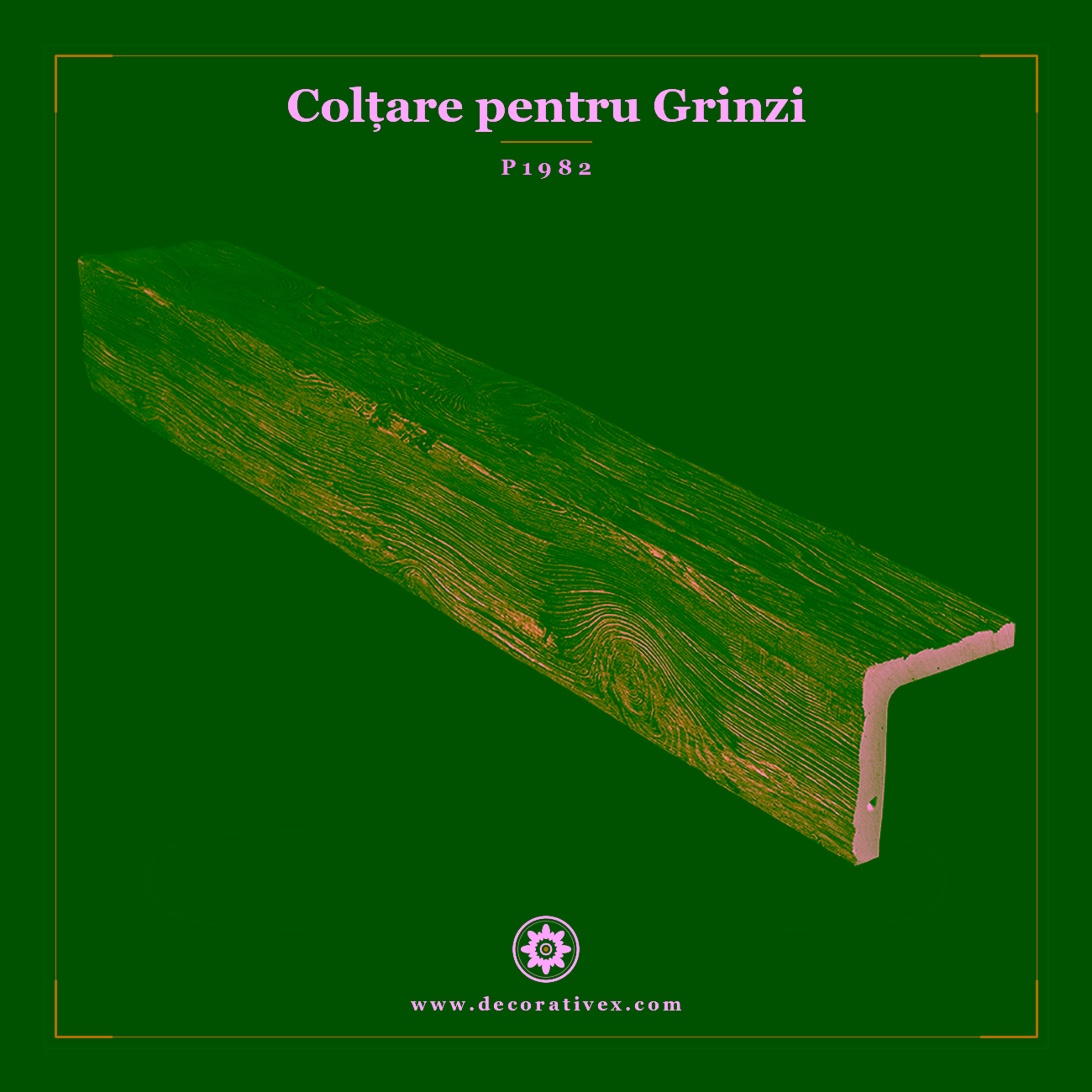 Grindă de colț din poliuretan cu aspect de lemn 13×13 cm