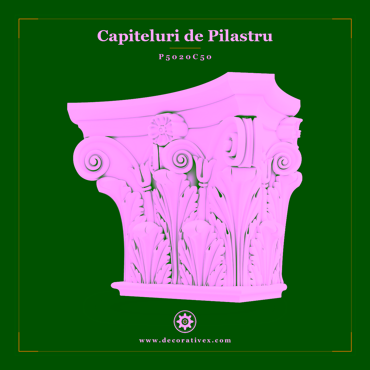 Capitel Pilastru Poliuretan 18x36x28 cm Motif Acant