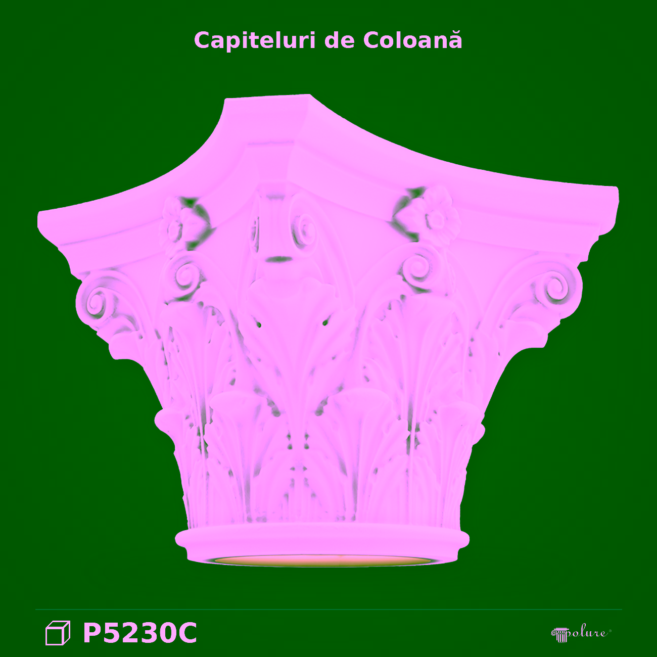 Capitel de Coloana din Poliuretan 54x54x42 cm cu Frunze de Acant