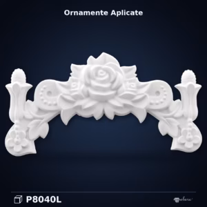 Ornament Fronton Poliuretan cu Trandafir Central 32x60 cm