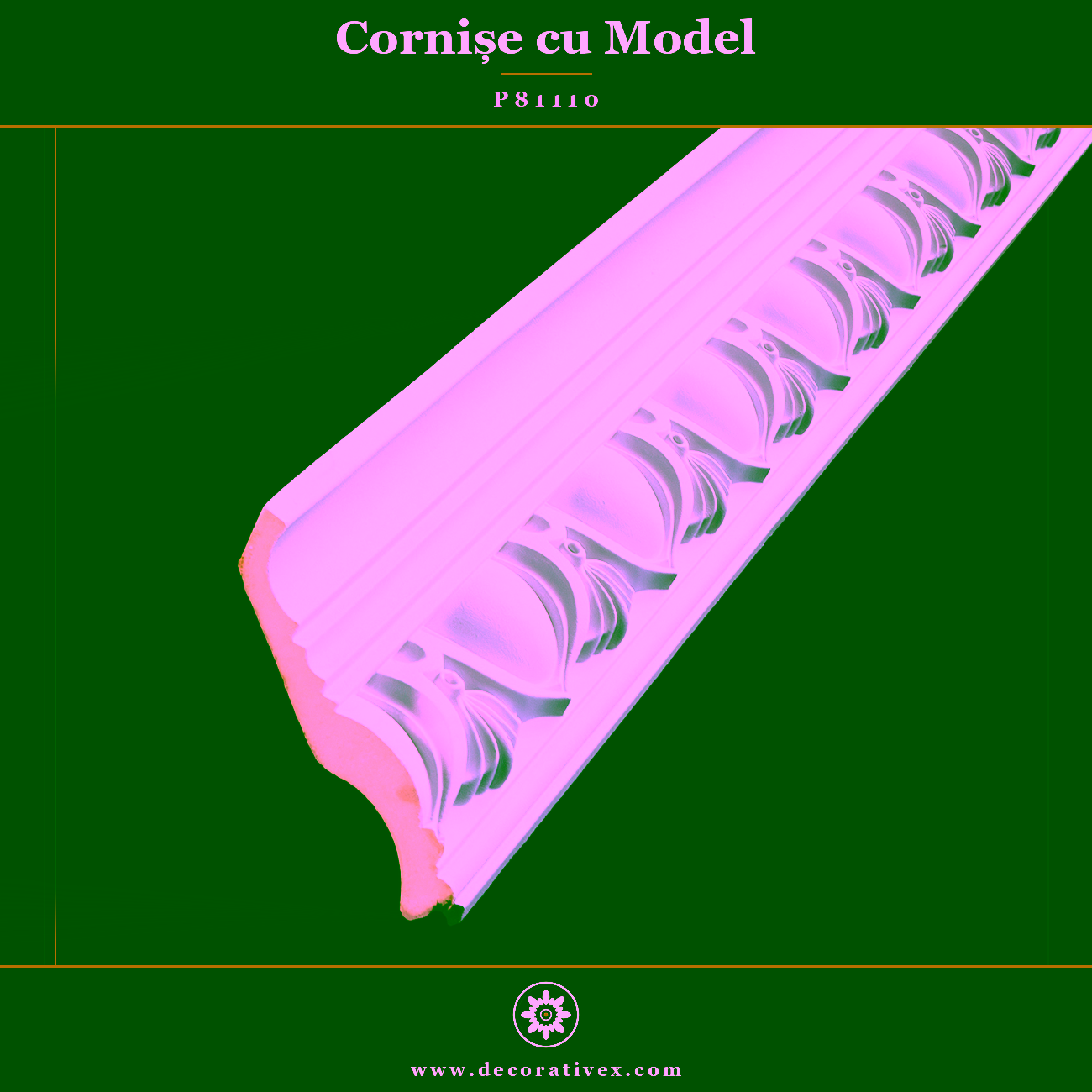 Cornișă Poliuretan cu Model Sculptat 11×11 cm P81110