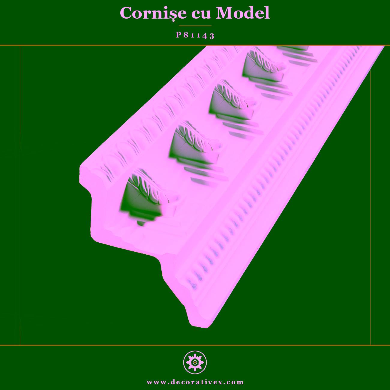 Cornișă Decorativă din Poliuretan cu Model 13×14 cm