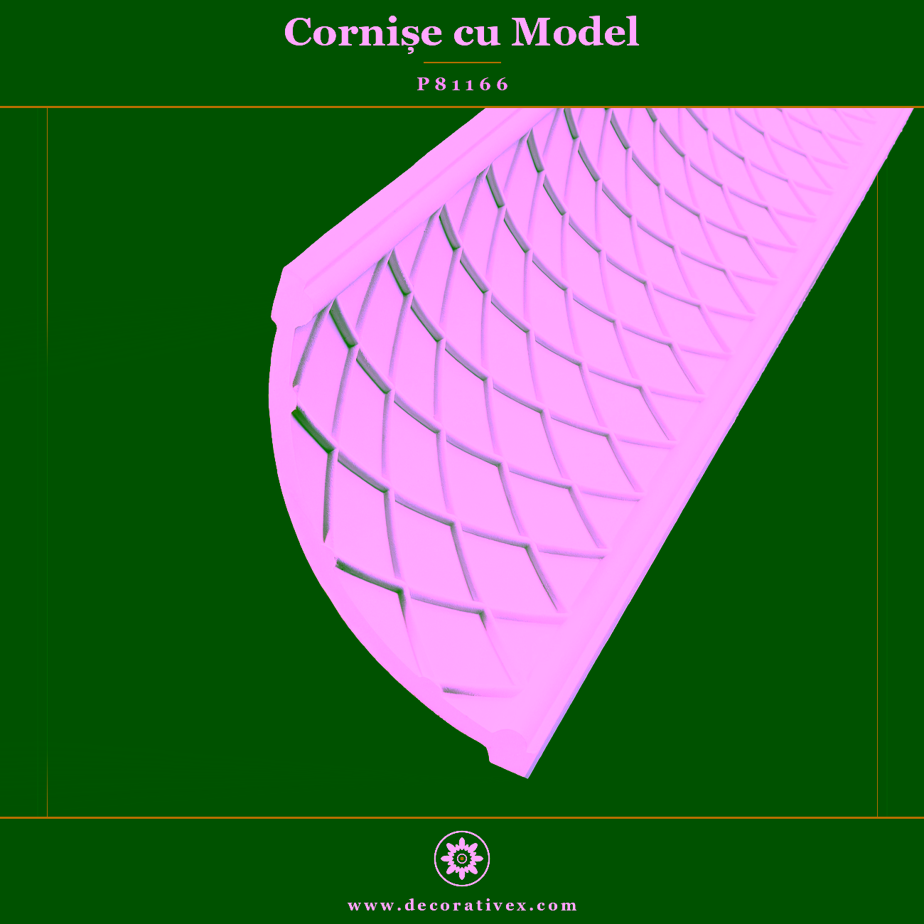 Cornișă Decorativă din Poliuretan Model Romburi 20×20 cm