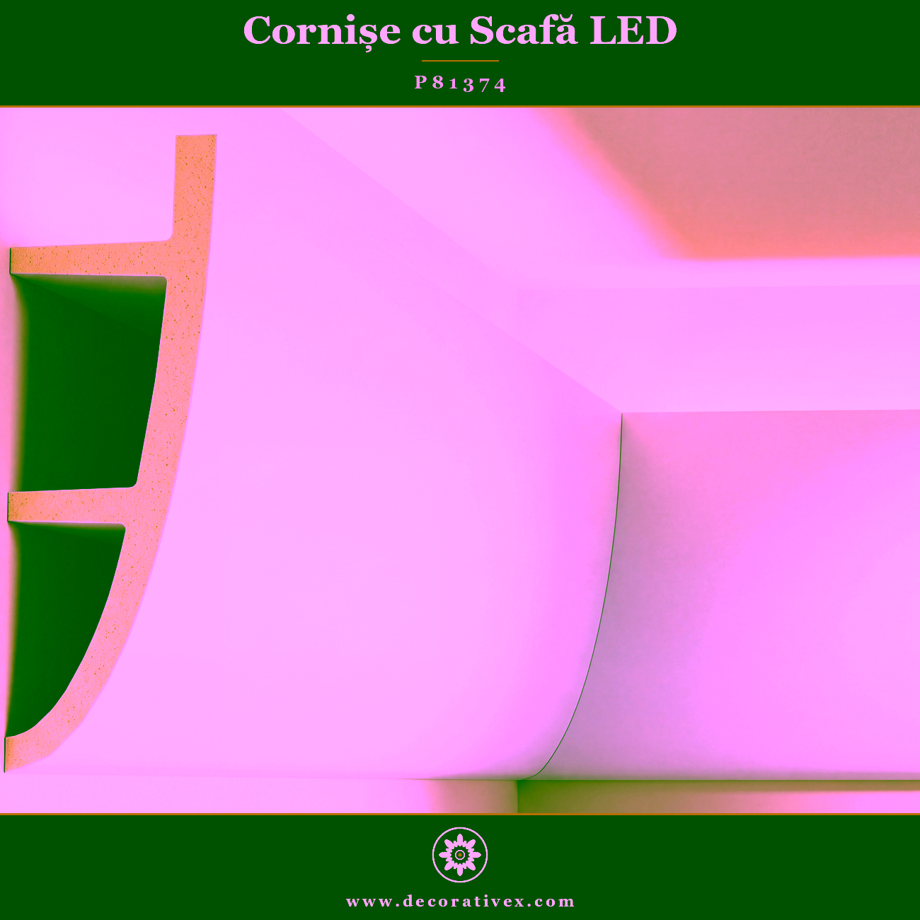 Profil Iluminat Indirect Poliuretan 5×18 cm pentru Bandă LED