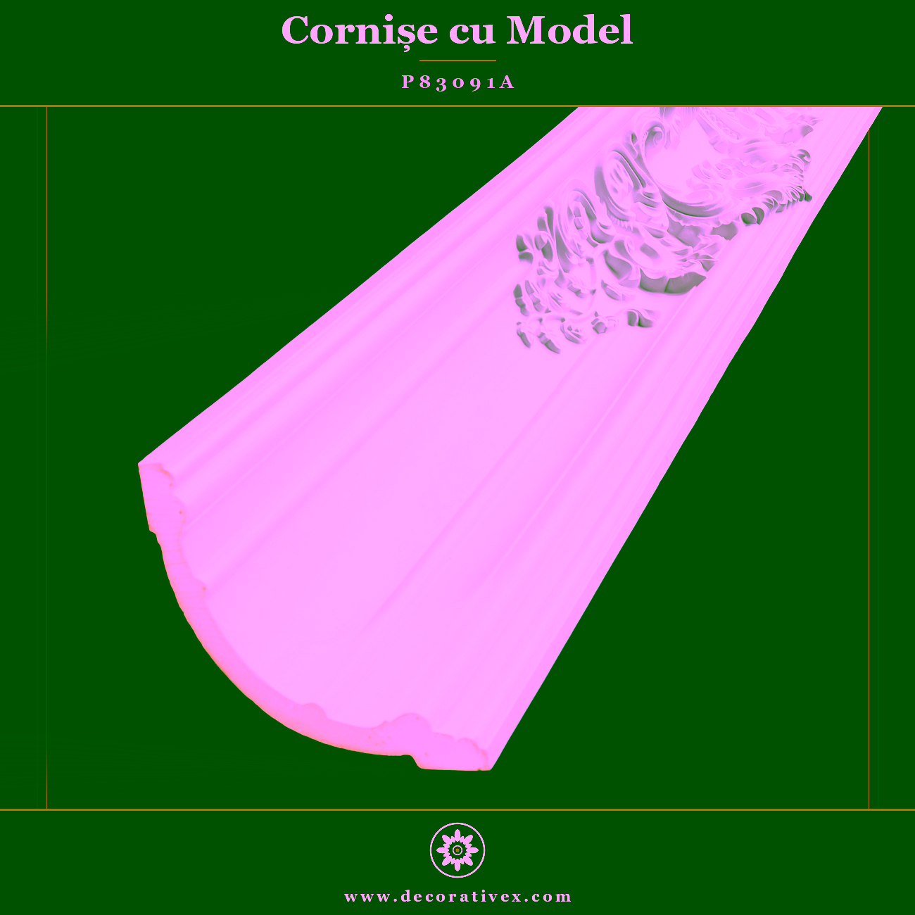 Cornișă Decorativă din Poliuretan cu Model Clasic 18×18 cm