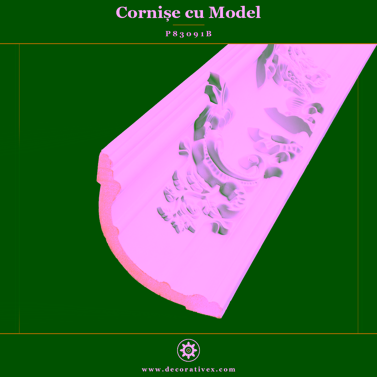Cornișă Decorativă din Poliuretan cu Motive Clasice 18×18 cm